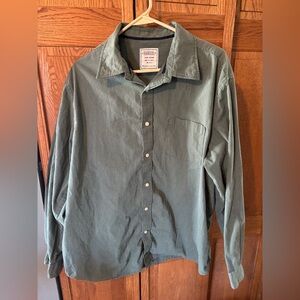 Consensus Green & White Pinstriped long sleeve, button-up shirt.